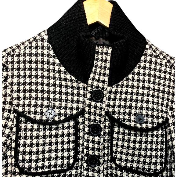 VTG Billabong Black/White Houndstooth Tweed Wool Blend Full Zip Puffed Shoulder - Picture 4 of 14